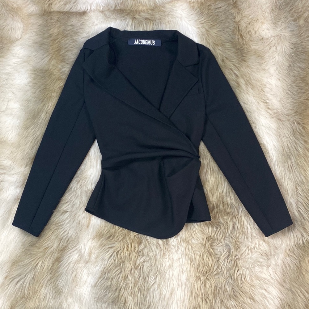Jacquemus Black Wool Wrap Blazer Jacket Size 34